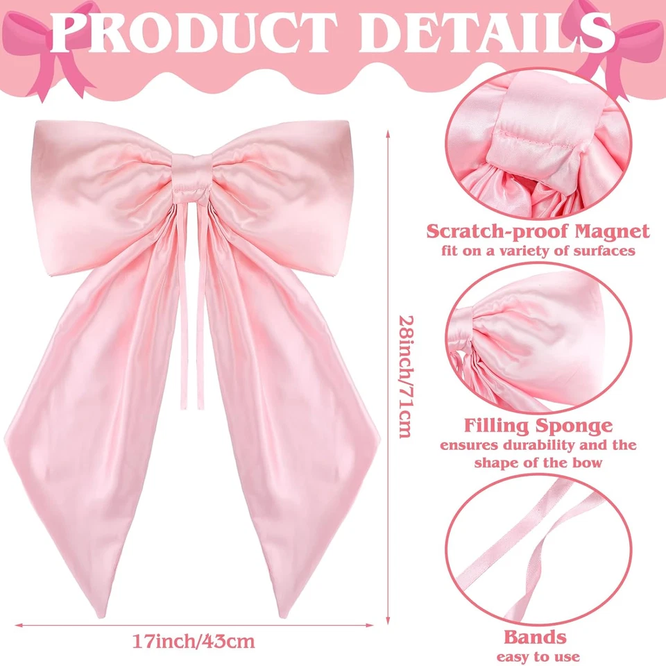 Arco gigante rosa coche 28 pulgadas satinado gigante Bownot para regalo arco grande de Navidad para C Foto 2 de 4