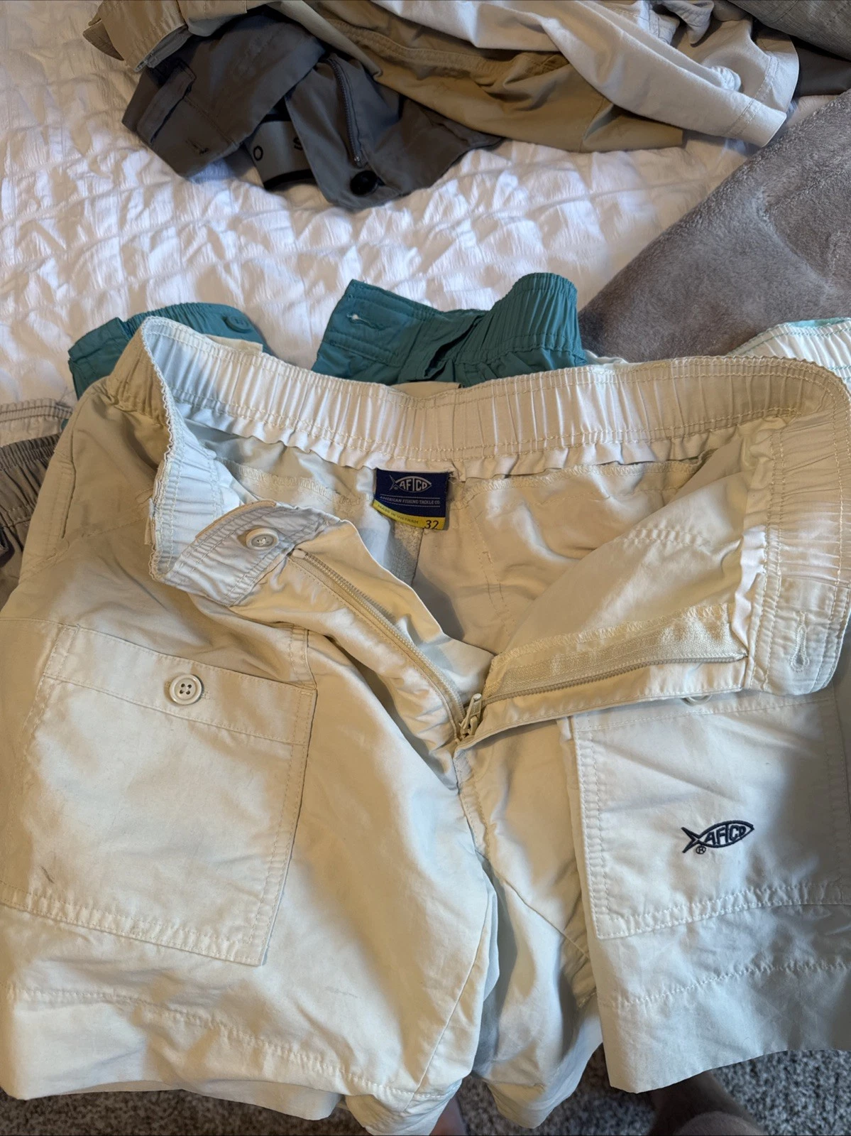 Aftco Mens Shorts Size 32 Pack of Four Fishing Shorts with Pockets