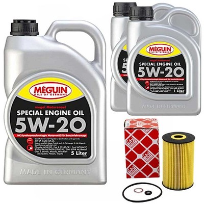 Motoröl Set megol SAE 5W-20 Meguin 7 Liter + Ölfilter für Hyundai Equus 4.6 V8