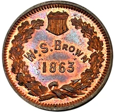 (1863) ERROR New York NY-630-N-5a (R-6) M S Brown Civil War Token