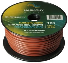 Harmony Car Primary 12 Gauge Power or Ground Wire 100 Feet Spool Brown Cable New