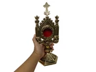 High Polished Antique Brass Cross Top Monstrance Reliquary Church Vessel 12 Inch