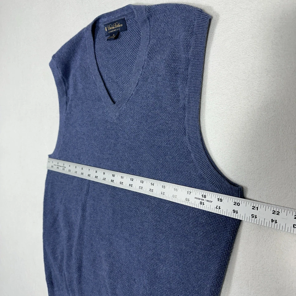 Chaleco Suéter Brooks Brothers Cachemira Mezcla Algodón Tejido Hombre’s Mediano Cuello en V Azul Foto 3 de 4