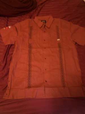 Dos Equis Cerveza Beer XX Linen Button Down Shirt Guayabera LG Embroidered