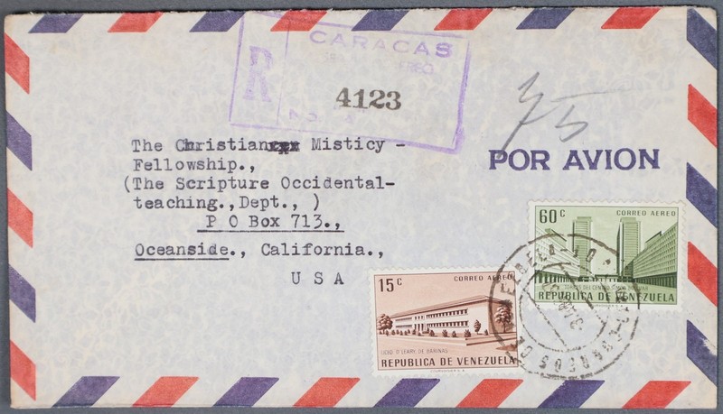 MayfairStamps Venezuela 1937 Caracas Registered to Oceanside CA Air Mail Cover a