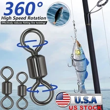 50pcs Rolling Barrel Swivels 42lb-330lb Fishing Swivel Solid Ring Lure Tackle us