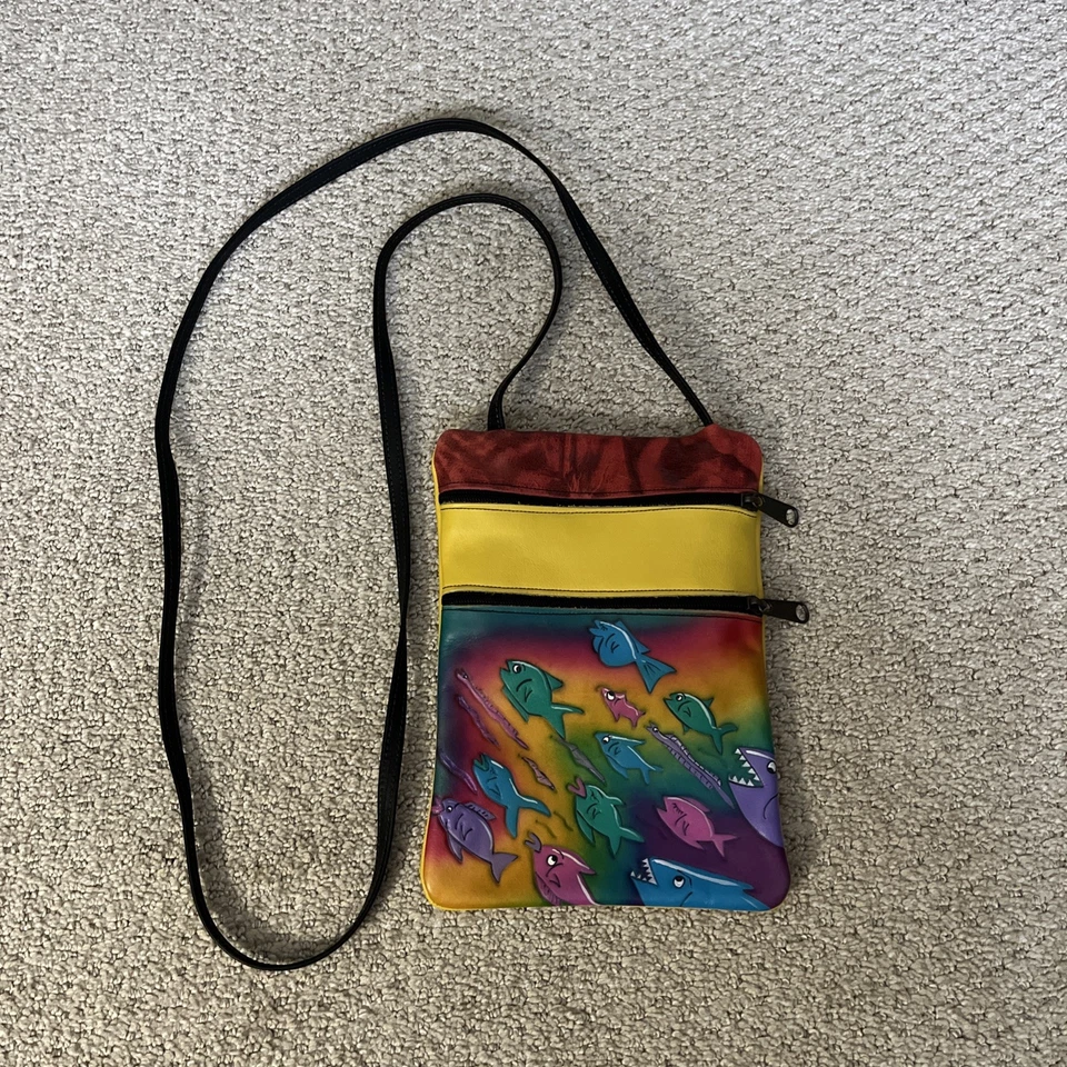 Handmade Embossed Leather Fish Design Shoulder Bag with change purse  9x6.25" - Image 2 of 4
