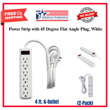 4 ft. 6-Outlet Power Strip with 45 Degree Flat Angle Plug, White 2-Pack 