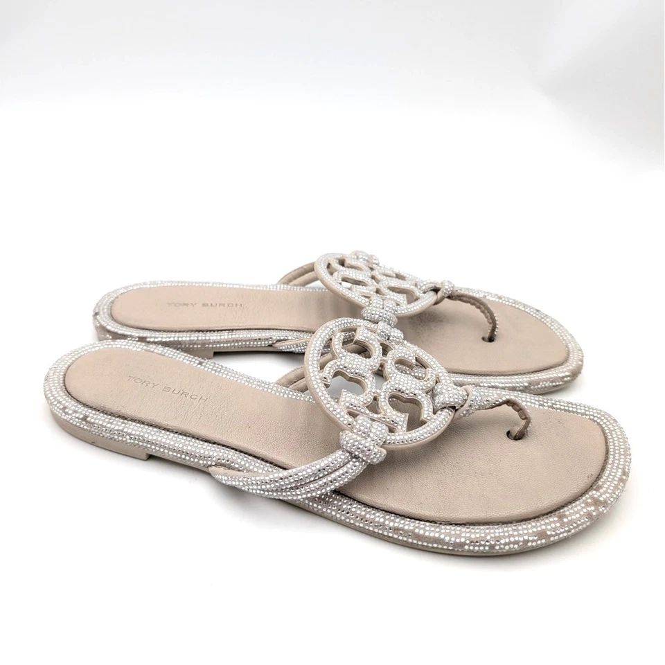 Tory Burch Miller Pave Knotted Leather Sandals Women’s Stone Gray Size US9M - Image 3 of 4