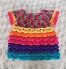 Crochet Dress. Newborn size in Rainbow colours