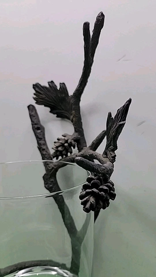 18" Tall San Pacific International Cast Iron Pinecone Wall Candle Sconce - Image 4 of 4