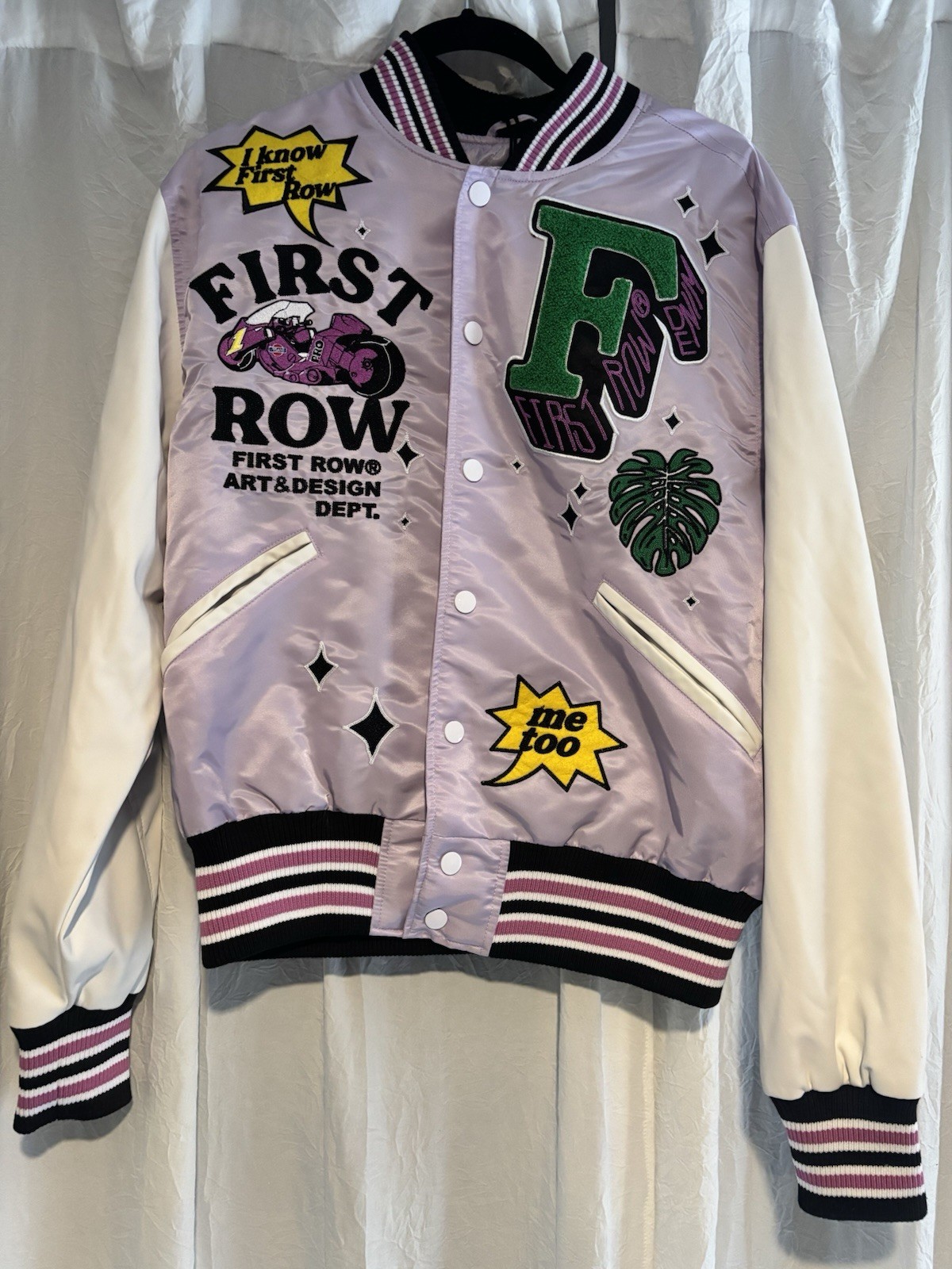 Prima Fila Uomo Ricamato Art & Design Dept. Giacca Varsity viola chiaro nuova