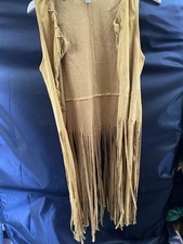 Bagatelle Real Suede Long Fringe Vest Hippie Boho Western Tan Women s Size XS