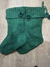 2 Pack  Merry Brite 21  Green Cable Knit Stockings With Balls.