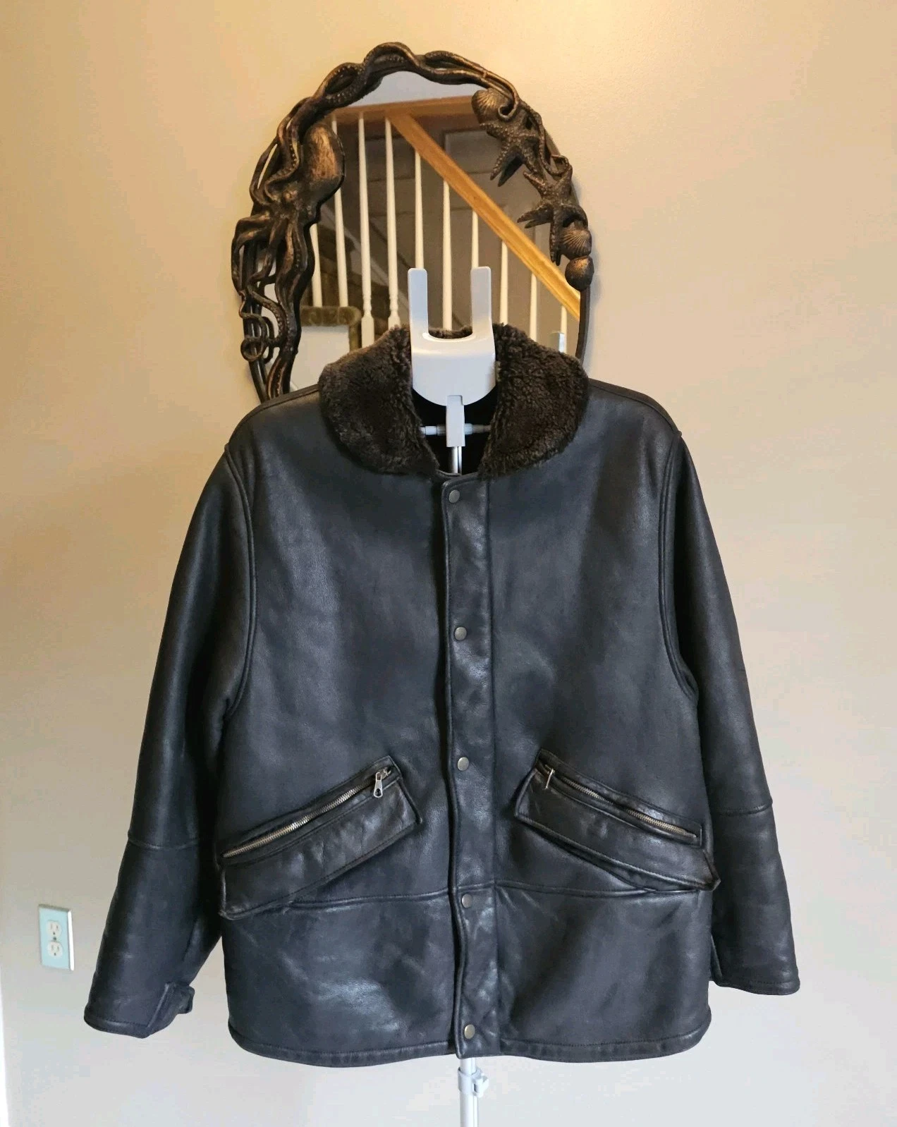 Giorgio Armani — Giorgio Armani Vintage 80s 90s Black Shearling Jacket Mens 48 Mouton Suede Coat