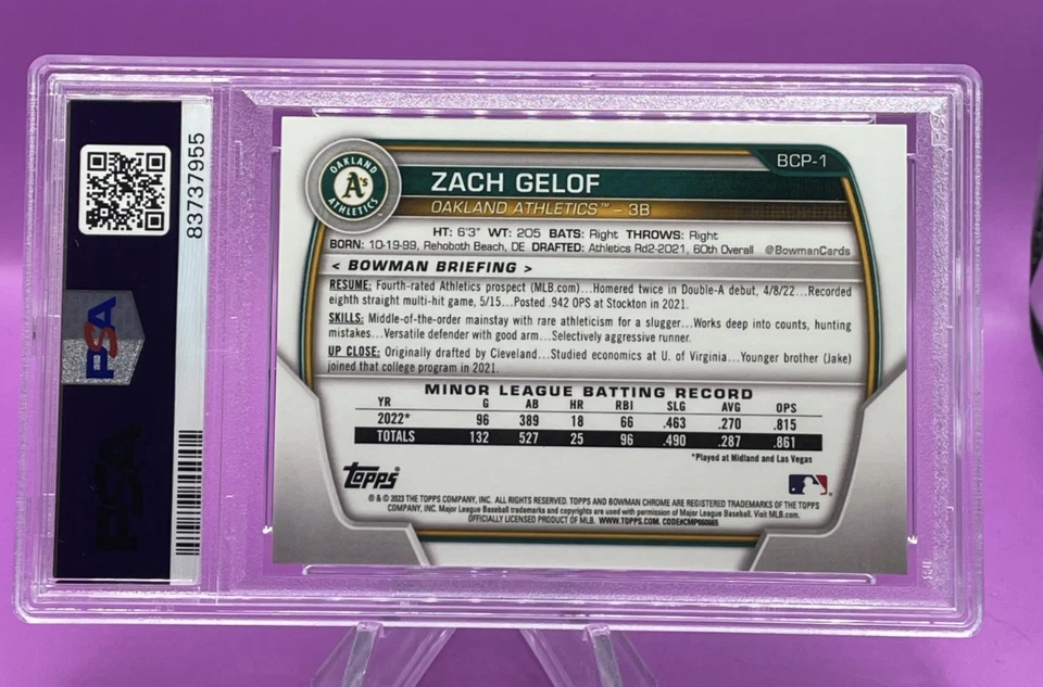2023 BOWMAN CHROME PROSPECTS GOLD REFRACTOR #BCP1 ZACK GELOF /50 PSA 10 - Image 2 of 2