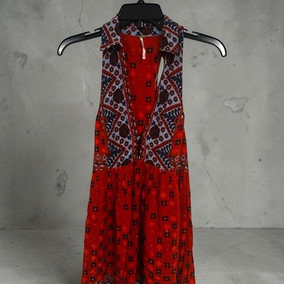 Free People Charlotte Tunic Top Collared Sleeveless Rust Orange XS