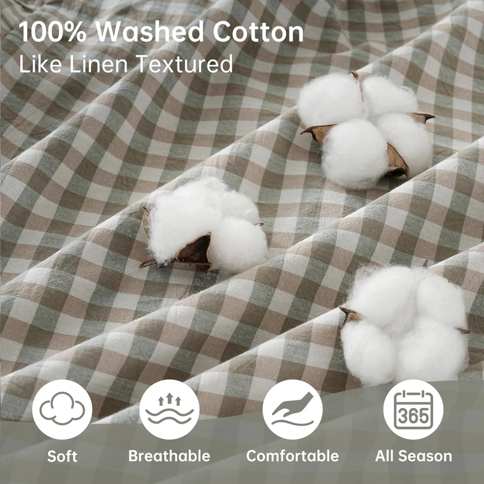 Fundas de almohada con volantes de guinga verde 100 % algodón lavado como lino sensación suave com... Foto 4 de 4