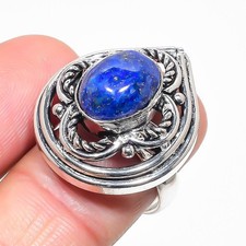 Natural Lapis Lazuli Gemstone 925 Sterling Silver Ring Size 8 K079
