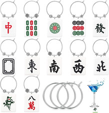12 Sets Mahjong Wine Charms 1 Inch Wine Glass Charms Tags Mah Jongg Wi-Ne