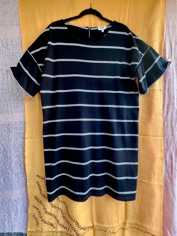 Seed Heritage Black Striped Shift Mini Dress