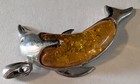 Large Vintage Dolphin Pendant Amber & Silver  2 3/4" — photo 3