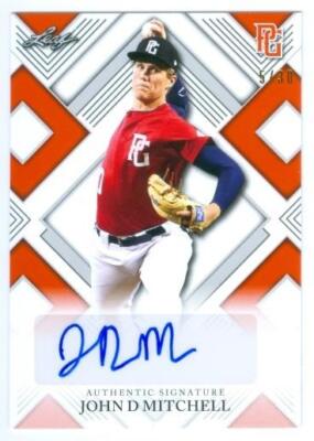 JOHN D MITCHELL ''ORANGE AUTOGRAPH CARD /30'' LEAF PERFECT GAME NATIONAL 2023