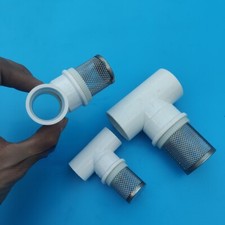 1x PVC Stainless Steel Net Filter Tee Elbow Joints Fish Tank Mesh Strainer Parts