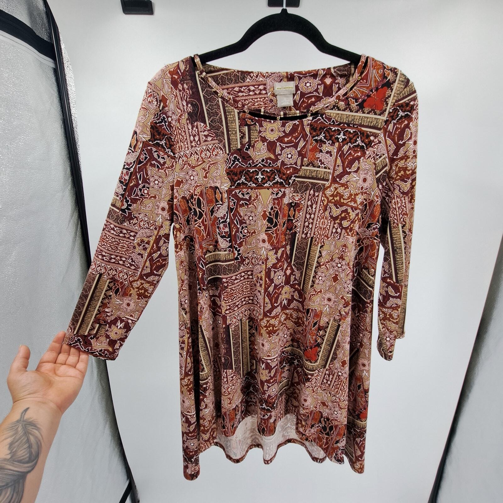 Chico’s Tunic Top 0 S Patchwork Hardware Floral 3… - image 4