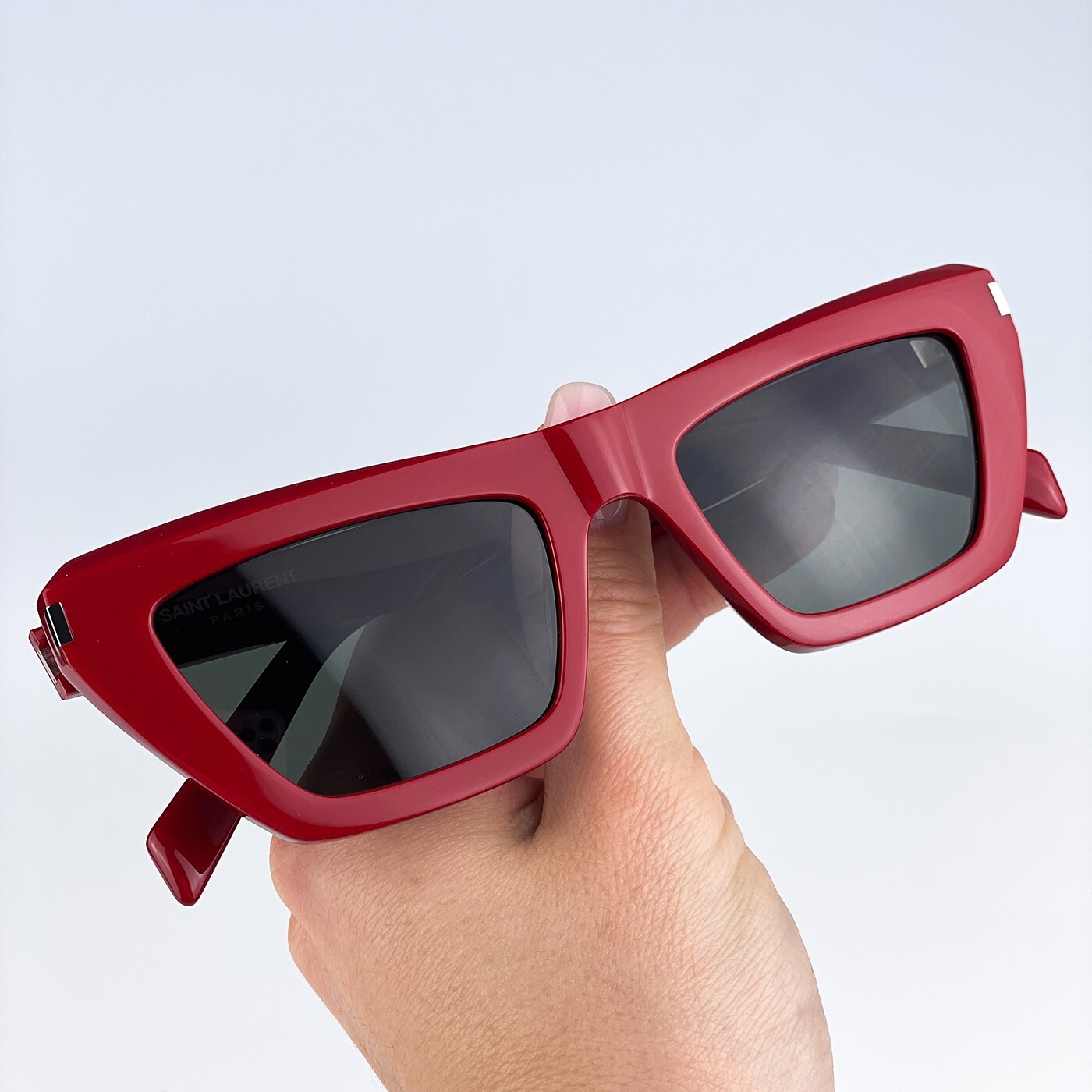 Occhiali da sole donna Saint Laurent SL467 003 rosso grigio occhio di gatto NUOVI