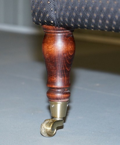 HAND MADE BLACK & SILVER UPHOLSTERED SOFA LIGHT MAHOGANY FRAME PART OF A SUITE - Picture 9 of 12