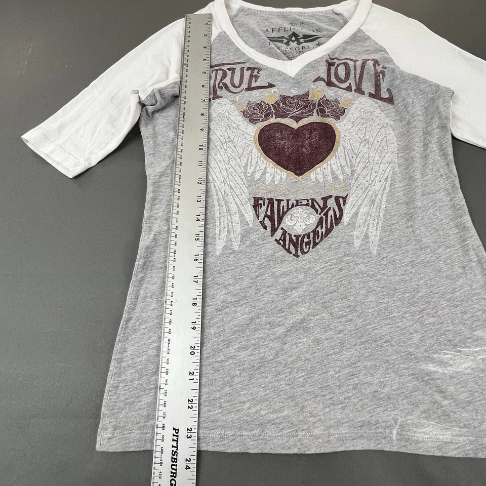 Camiseta Affliction Blanca Gris Fallen Angels True Love Mujer Talla Mediana Foto 4 de 4