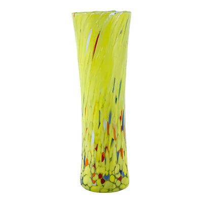 Murano Glass Vase Yellow Multi Handmade Millefiori 19cm High Venice Italy
