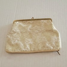 Beautful Vintage Clutch Metallic Gold Swirl on Cream 50's Bag Purse 1950