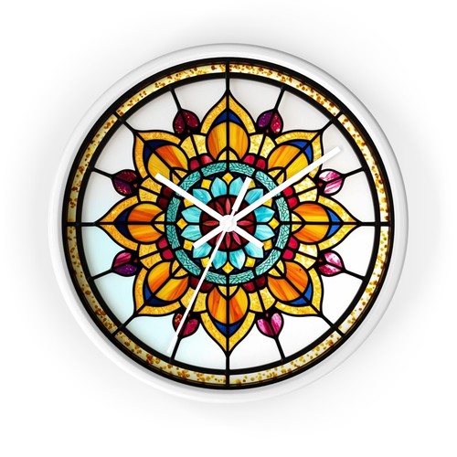 Mandala Reloj de Pared Vidrieras Imitación Oficina Reloj Estilo Boho Regalo para Mamá, - Imagen 17 de 19