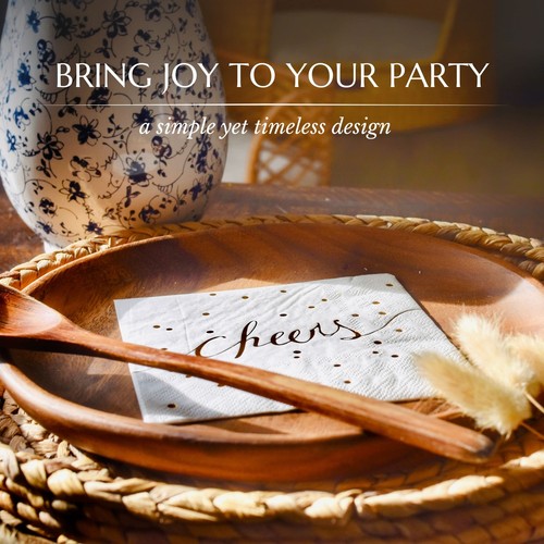 White And Gold Napkins Pack Of 50 Disposable Bar Napkins Wedding Cocktail Napkin - Picture 4 of 6