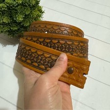 Vintage Brown Tooled Leather Belt Made In Mexico Mens Size Large