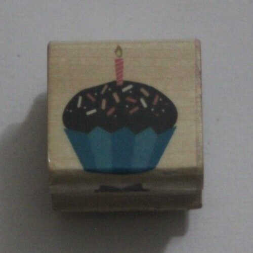 Cupcake  With Candle Birthday Celebration Party Small Rubber Stamp-image