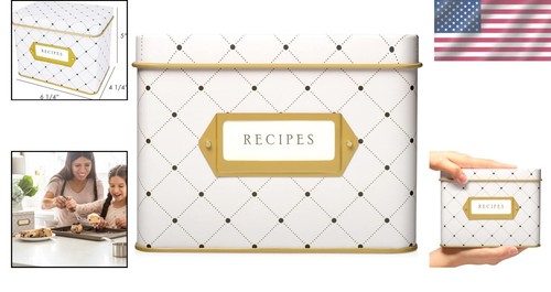 Decorative Recipe Tin Box – Stylish 4”x6” Card Storage with Charming Dots - Picture 2 of 9