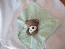 Little Miracles Bear Baby Security Blanket Teal Yellow Stars Lovey 12"