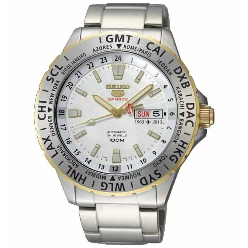 New Seiko 5 Sports SRP438K1 50th Anniversary GMT World Time Automatic SRP438
