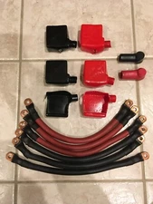 Six 1/0 AWG 0 Gauge 100% Copper Battery Cable (14") with Copper Lugs - Power  