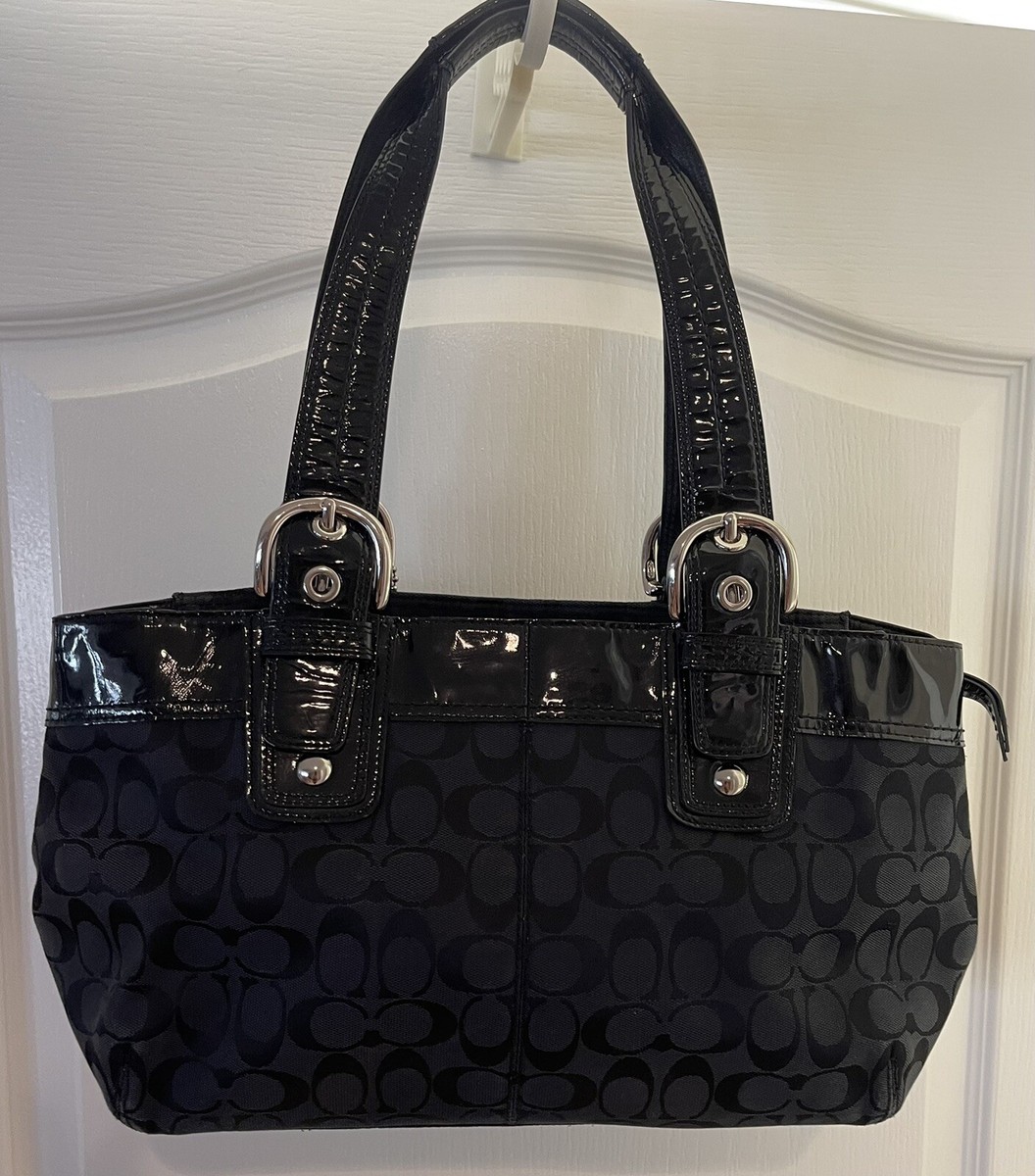 バッグ Coach Soho Signature Shoulder Bag Black COACH SOHO PLEATED BLACK SIGNATURE SHOULDER BAG #13742 EUC