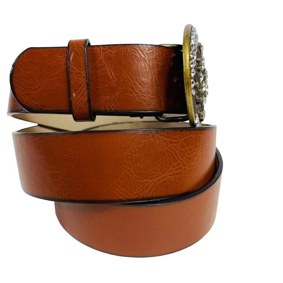 Colete de cowgirl costeiro Style Co marrom couro sintético tamanho XL oval fivela de strass - Imagem 4 de 4