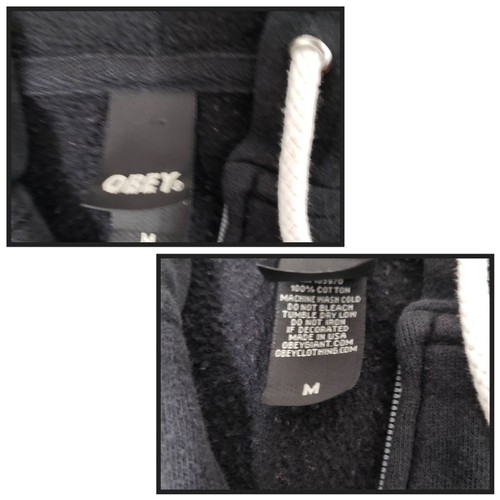 Obey Black Zip-Up Hoodie Kids Medium 100% Cotton - Picture 5 of 8