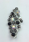 Vintage Black and Clear Rhinestone Silver Metal Brooch Pin