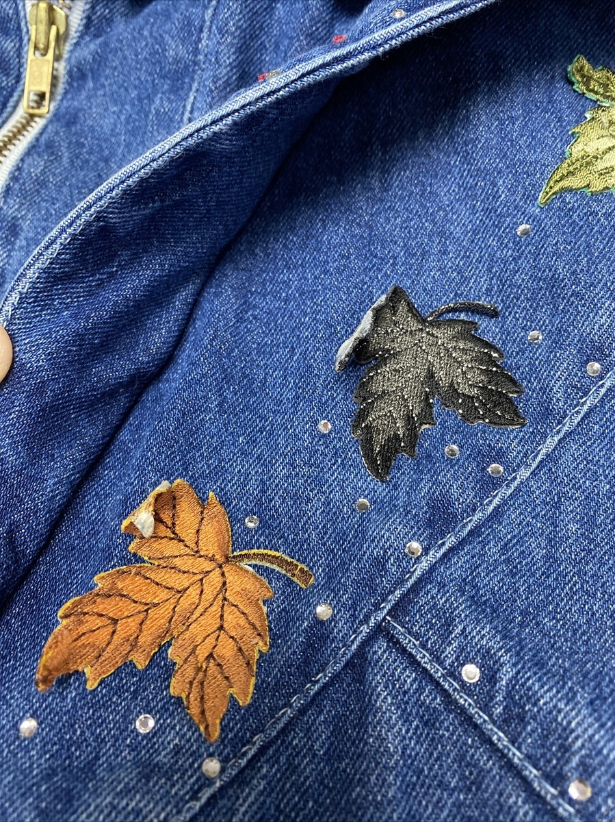 Vintage 80s Pado women's jean jacket embroidery leaf blue Vintage 80s Pado women's jean jacket embroidery leaf blue