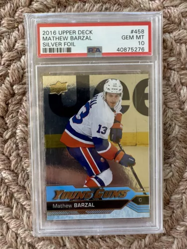 2016-17 Upper Deck Mathew Barzal Silver Foil Young Guns RC #458 PSA 10 GEM POP 4