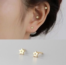 Womens Tiny Gold Star Screw Back Ear Stud Earrings Surgical Steel Trendy Jewelry