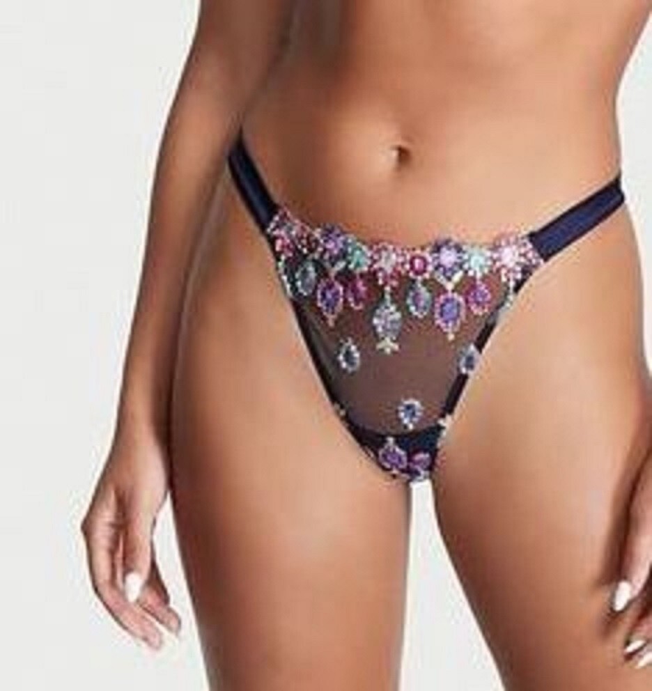 Bragas tanga metálica bordadas azules Victorias Secret Dream Angels talla M nuevas con etiquetas